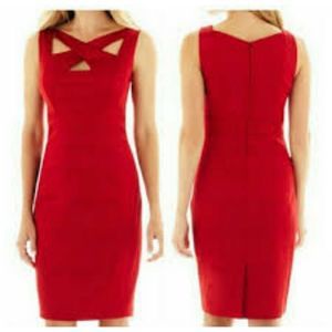 Melrose Red Criss-cross Front Sheath Dress Size 6 Sleeveless Cocktail Holiday